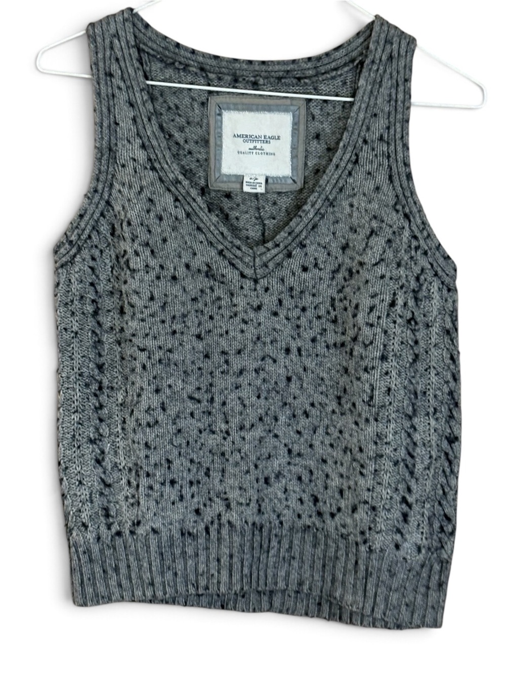 American Eagle Outfitters Gray Speckled V-Neck Wool Blend Sweater Vest